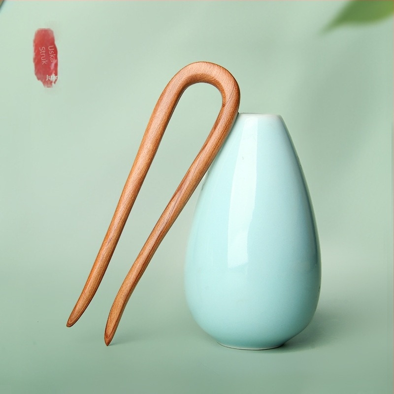 Meimuxi drvena spona za kosu u obliku U za prirodne frizure, etnički stil headdress s besplatnim graviranjem