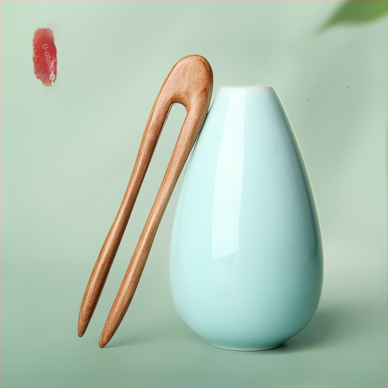 Meimuxi drvena spona za kosu u obliku U za prirodne frizure, etnički stil headdress s besplatnim graviranjem