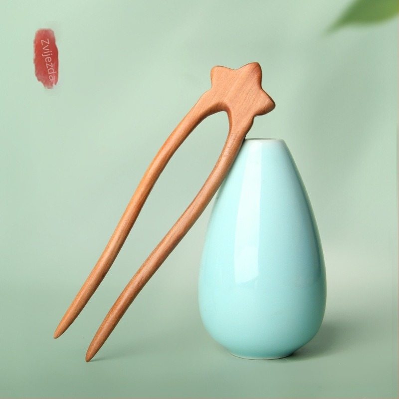 Meimuxi drvena spona za kosu u obliku U za prirodne frizure, etnički stil headdress s besplatnim graviranjem