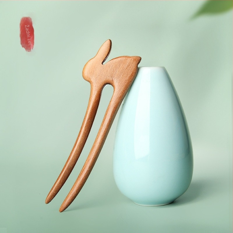 Meimuxi drvena spona za kosu u obliku U za prirodne frizure, etnički stil headdress s besplatnim graviranjem