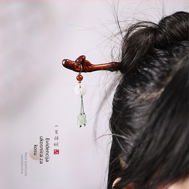 Retro ukosnica za kosu od crvenog sandalovog drveta s privjeskom – dodatak za tradicionalnu kinesku odjeću