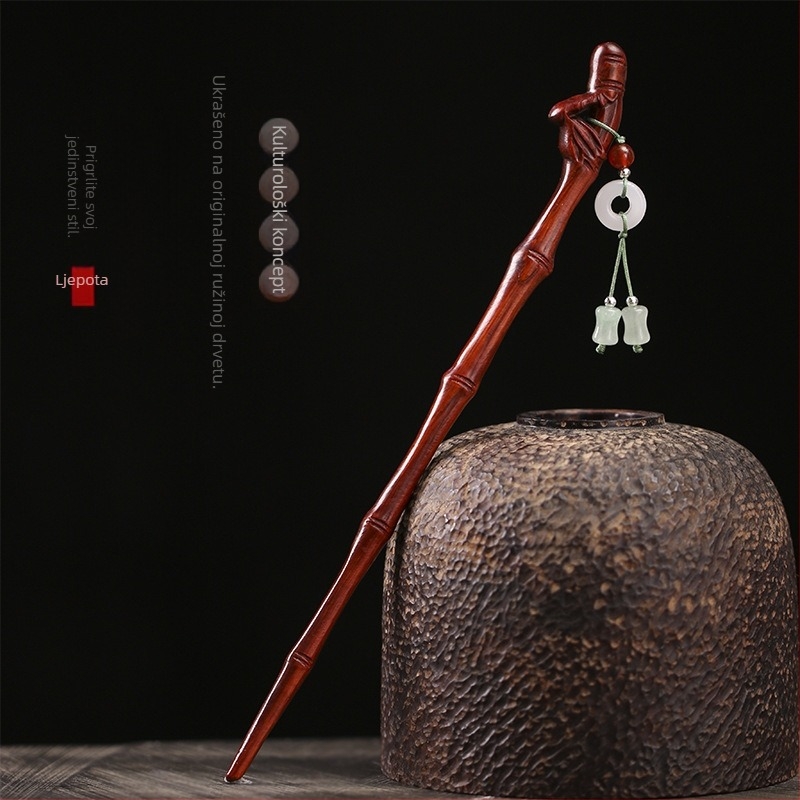 Retro ukosnica za kosu od crvenog sandalovog drveta s privjeskom – dodatak za tradicionalnu kinesku odjeću