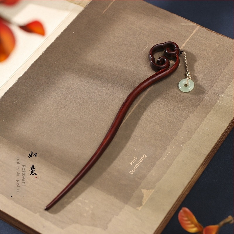 Retro ukosnica za kosu od crvenog sandalovog drveta s privjeskom – dodatak za tradicionalnu kinesku odjeću