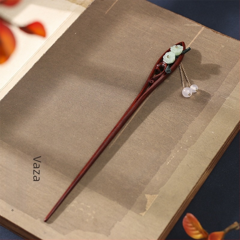 Retro ukosnica za kosu od crvenog sandalovog drveta s privjeskom – dodatak za tradicionalnu kinesku odjeću