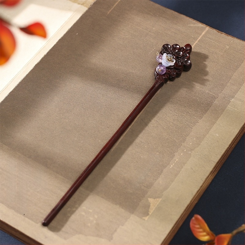 Retro ukosnica za kosu od crvenog sandalovog drveta s privjeskom – dodatak za tradicionalnu kinesku odjeću