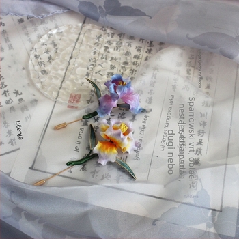 Drevno-stilska svilenkasta gradijentna kopča za kosu s velurom cvjetom, ručna izrada Hanfu dodatak, ljeto 2024