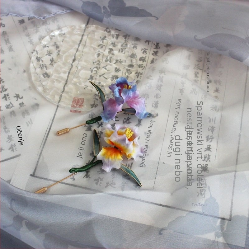 Drevno-stilska svilenkasta gradijentna kopča za kosu s velurom cvjetom, ručna izrada Hanfu dodatak, ljeto 2024