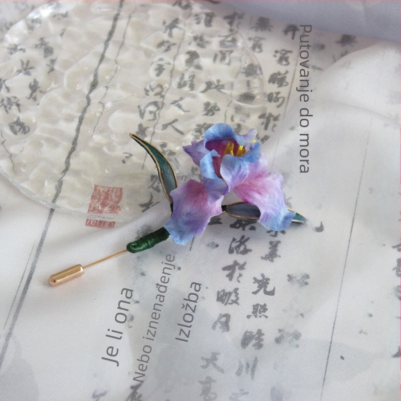 Drevno-stilska svilenkasta gradijentna kopča za kosu s velurom cvjetom, ručna izrada Hanfu dodatak, ljeto 2024