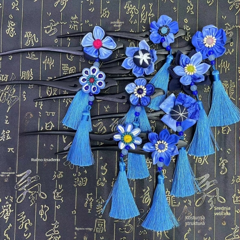 Spona za kosu od platna, oblik cvijeta, ručno tkano, etnički stil