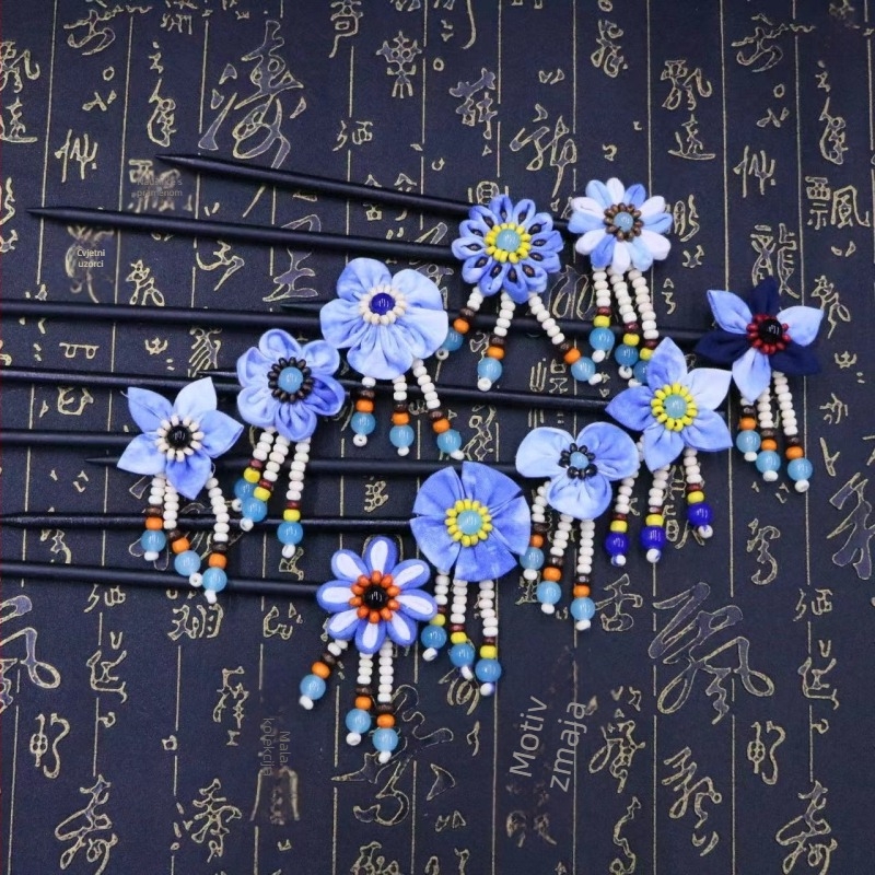 Spona za kosu od platna, oblik cvijeta, ručno tkano, etnički stil