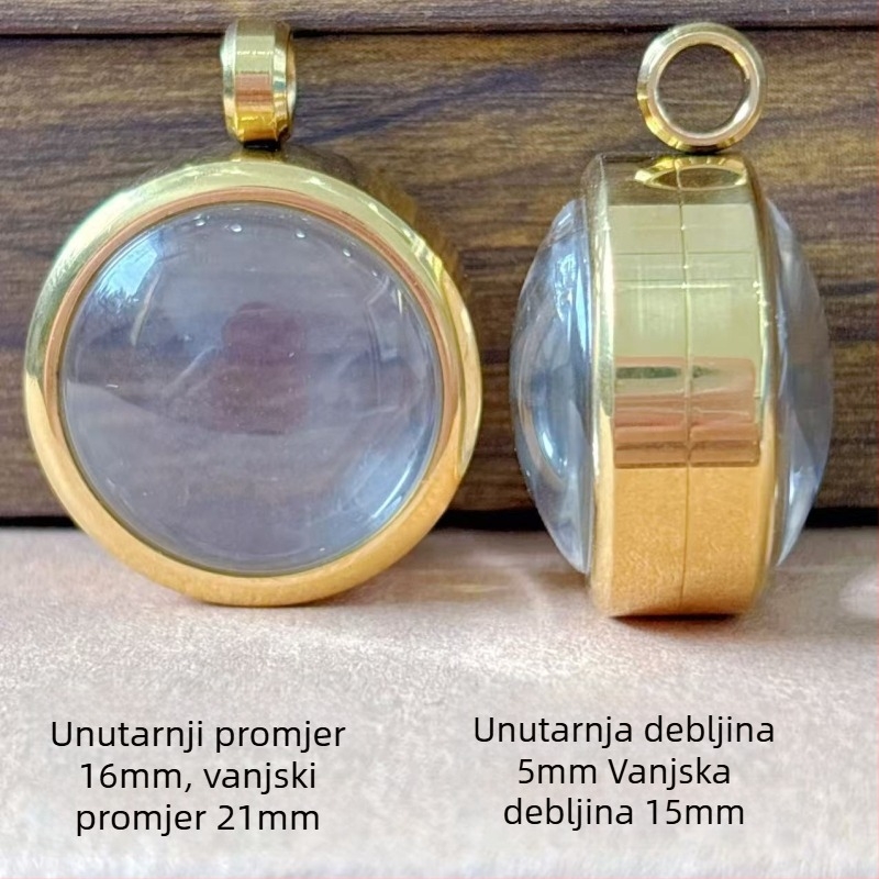 Ogrlica s okruglim privjeskom od nehrđajućeg čelika, konveksna površina, elektroplatiranje, svestran stil