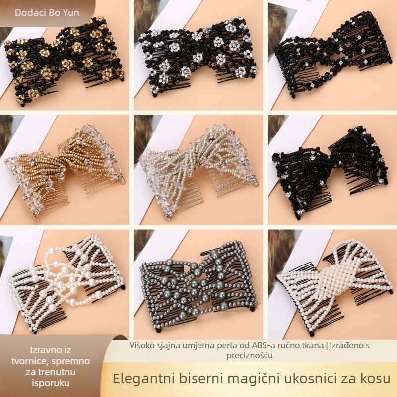 Aluminijski češalj za kosu s perlama, za ženske frizure, rombo dizajn, tkano završavanje