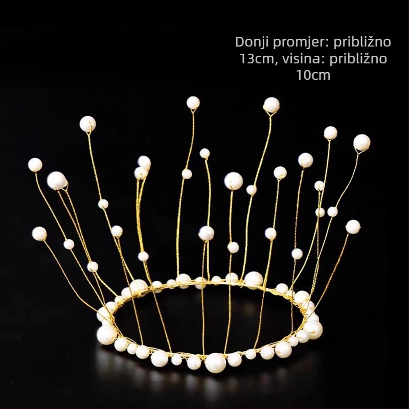 Krona za glavu s perlama, ručna izrada, mliječnobijeli kristal, stil internetske zvijezde, žene