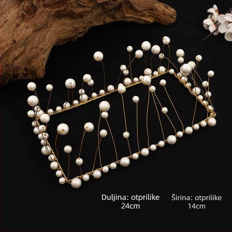 Krona za glavu s perlama, ručna izrada, mliječnobijeli kristal, stil internetske zvijezde, žene