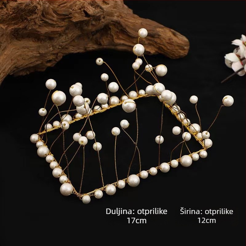 Krona za glavu s perlama, ručna izrada, mliječnobijeli kristal, stil internetske zvijezde, žene