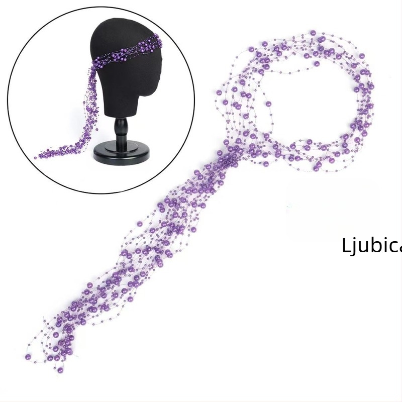 Traka za kosu s perlama, ručno izrađena, kineski stil, ručno pletena, ljeto 2025