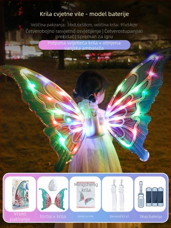 Interaktivna svjetleća igračka s pokretnim krilima, električnim leptir krilima, za djecu 7–14 godina