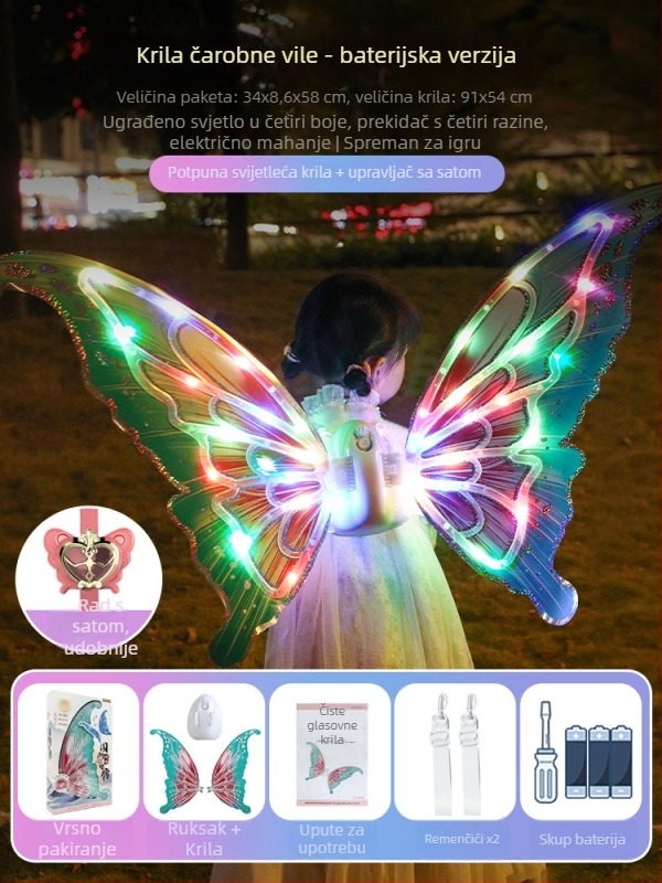 Interaktivna svjetleća igračka s pokretnim krilima, električnim leptir krilima, za djecu 7–14 godina