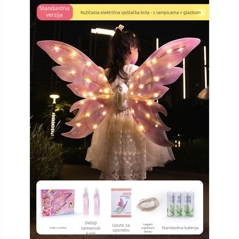 Svetleća krila vila leptira s pokretnim LED svjetlima, plastična rekvizita za predstave, 14+ godina