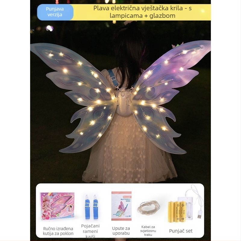 Svetleća krila vila leptira s pokretnim LED svjetlima, plastična rekvizita za predstave, 14+ godina