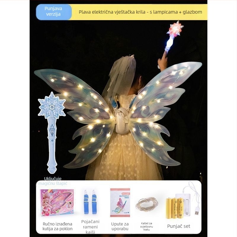 Svetleća krila vila leptira s pokretnim LED svjetlima, plastična rekvizita za predstave, 14+ godina