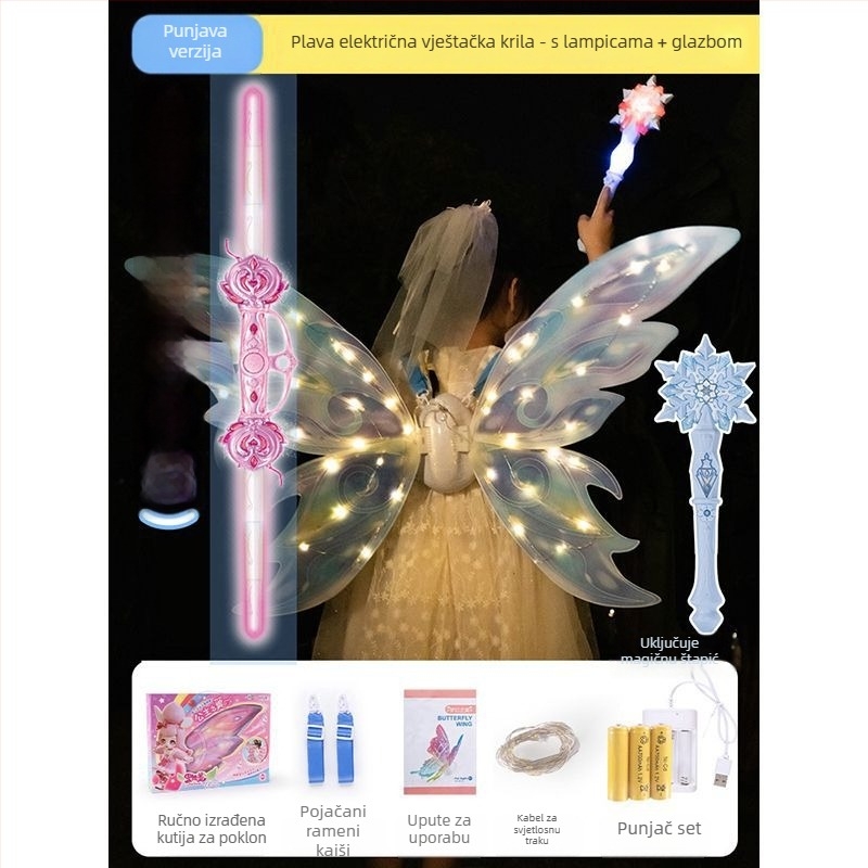 Svetleća krila vila leptira s pokretnim LED svjetlima, plastična rekvizita za predstave, 14+ godina