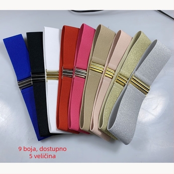 Elastični pojas za haljinu sa širokom metalnom kopčom, prugast uzorak