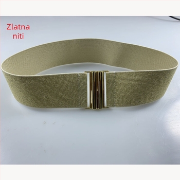 Elastični pojas za haljinu sa širokom metalnom kopčom, prugast uzorak