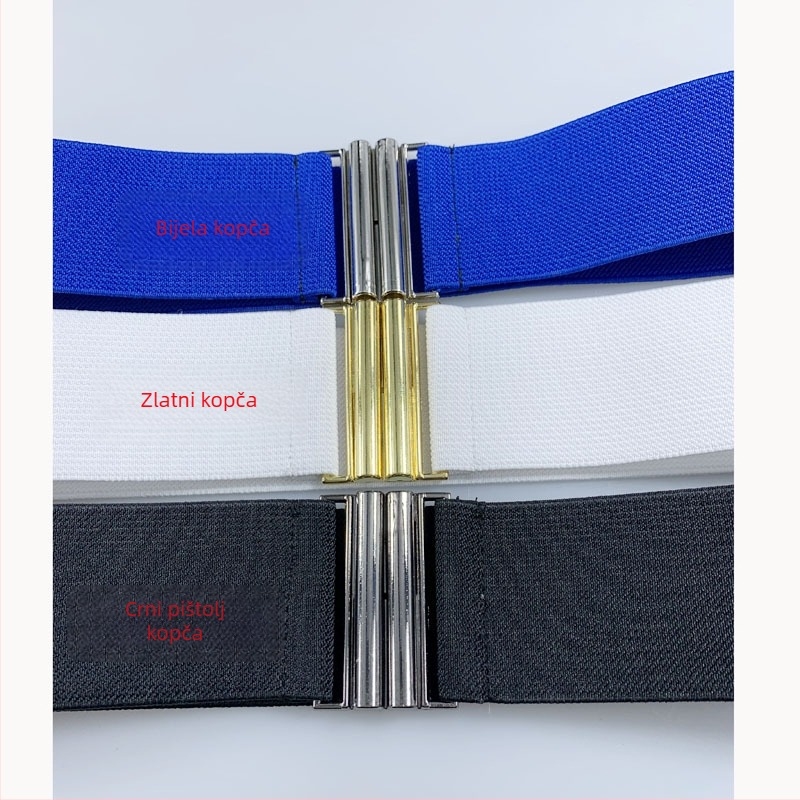 Elastični pojas za haljinu sa širokom metalnom kopčom, prugast uzorak