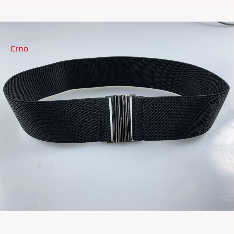 Elastični pojas za haljinu sa širokom metalnom kopčom, prugast uzorak