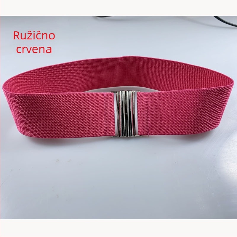 Elastični pojas za haljinu sa širokom metalnom kopčom, prugast uzorak