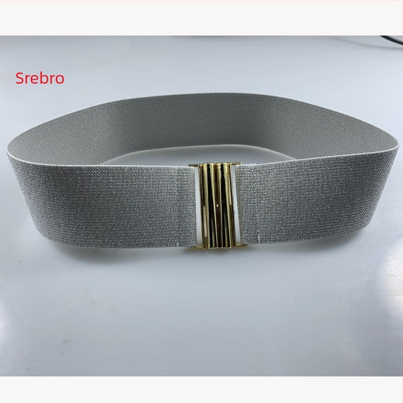 Elastični pojas za haljinu sa širokom metalnom kopčom, prugast uzorak