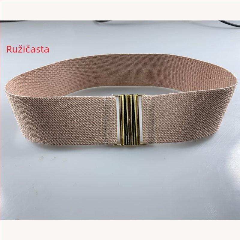 Elastični pojas za haljinu sa širokom metalnom kopčom, prugast uzorak
