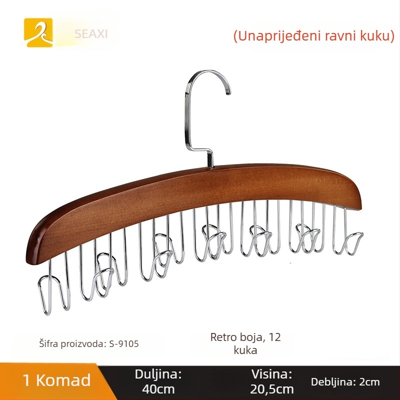 Drveni držač pojaseva, multitask za kravate i šalove, moderan jednostavan stil, metalne kukice