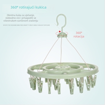 Kružni plastični sušilac za odjeću s 24 klipsa – pogodna za vješalice, stalke za hlače i vješalice za kravate