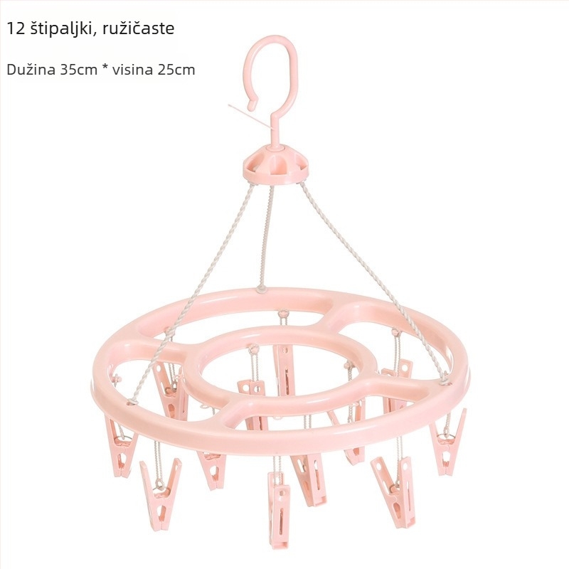 Kružni plastični sušilac za odjeću s 24 klipsa – pogodna za vješalice, stalke za hlače i vješalice za kravate