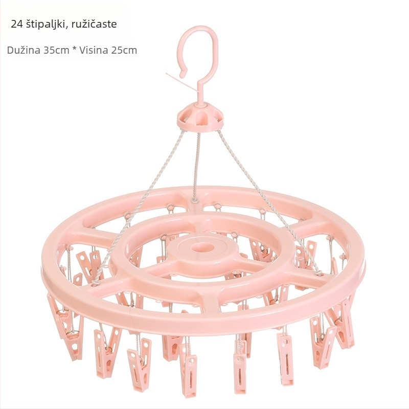 Kružni plastični sušilac za odjeću s 24 klipsa – pogodna za vješalice, stalke za hlače i vješalice za kravate