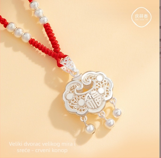 Nakit od srebra 999 Longevity Lock, pleteni lanac od užeta, mali srebrni privjesak, Valentinovo poklon djevojci