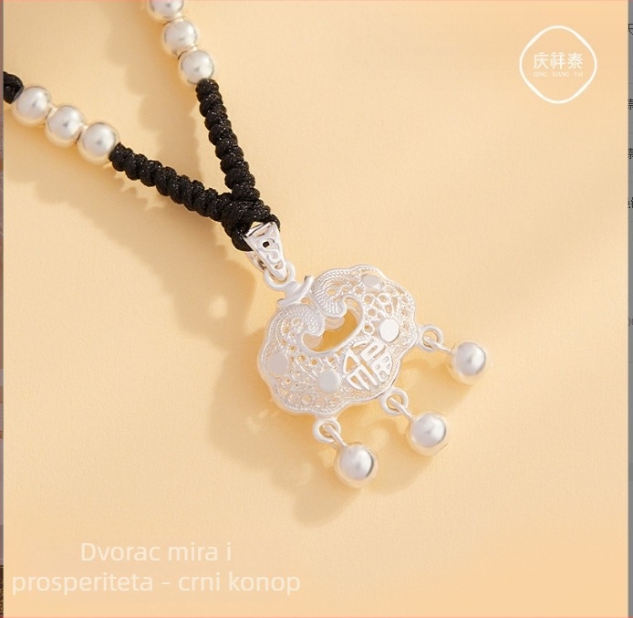 Nakit od srebra 999 Longevity Lock, pleteni lanac od užeta, mali srebrni privjesak, Valentinovo poklon djevojci