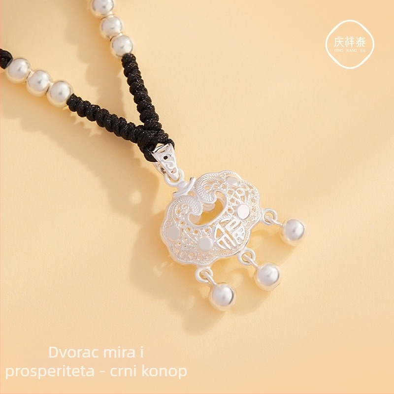 Nakit od srebra 999 Longevity Lock, pleteni lanac od užeta, mali srebrni privjesak, Valentinovo poklon djevojci