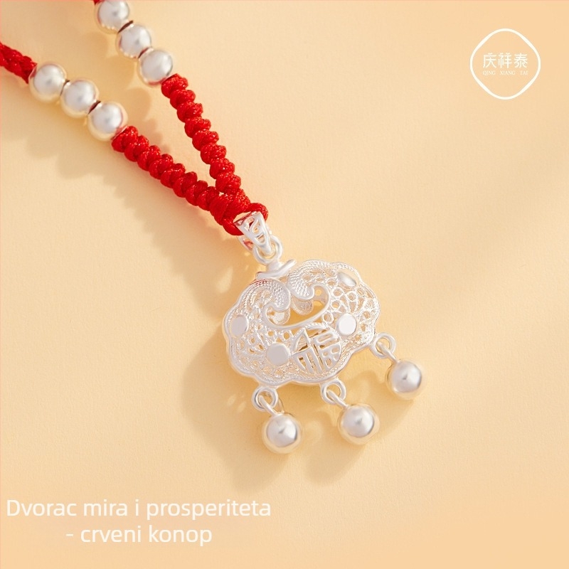 Nakit od srebra 999 Longevity Lock, pleteni lanac od užeta, mali srebrni privjesak, Valentinovo poklon djevojci