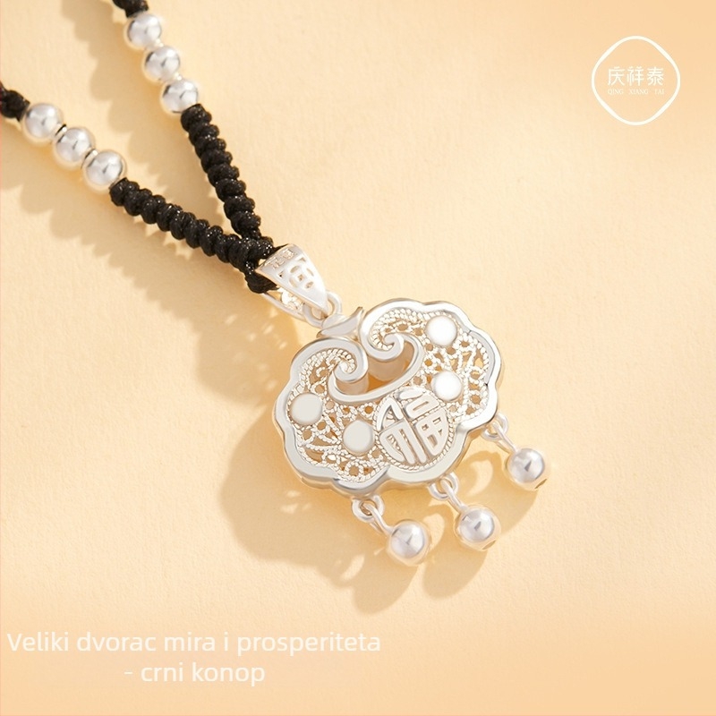 Nakit od srebra 999 Longevity Lock, pleteni lanac od užeta, mali srebrni privjesak, Valentinovo poklon djevojci