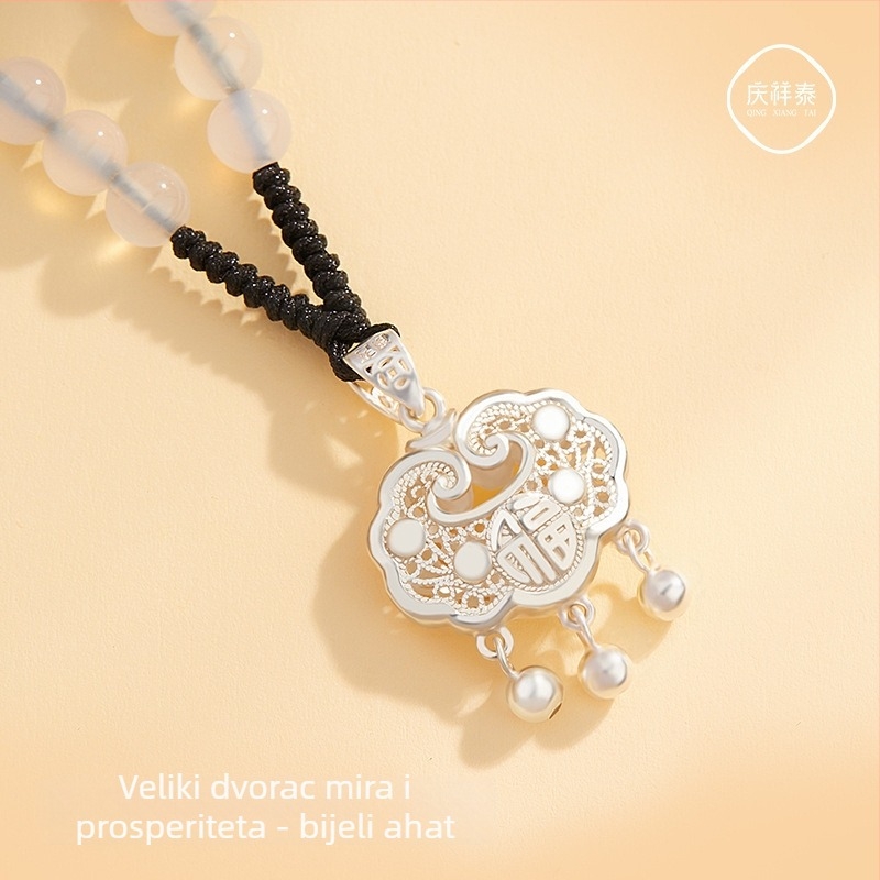 Nakit od srebra 999 Longevity Lock, pleteni lanac od užeta, mali srebrni privjesak, Valentinovo poklon djevojci