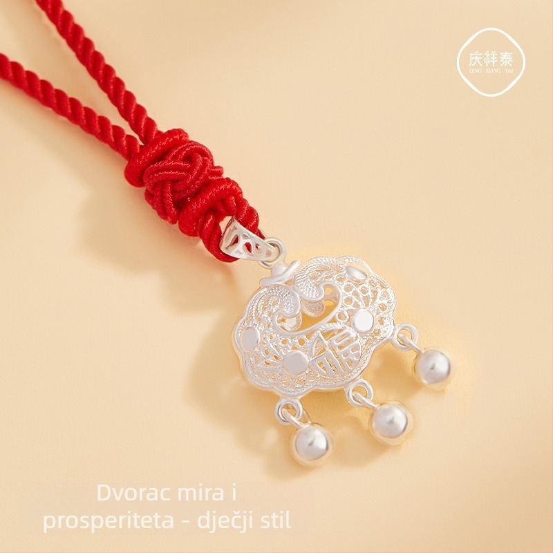 Nakit od srebra 999 Longevity Lock, pleteni lanac od užeta, mali srebrni privjesak, Valentinovo poklon djevojci