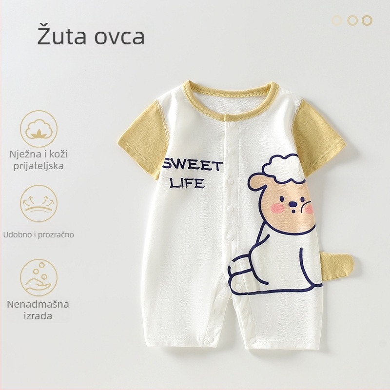Novo rođenče romper – kratki rukavi, tanak ljetni Modal materijal, mješavina vlakana regenerirane celuloze (41% pamuk, 41% regenerirano vlakno, 18% najlon), unisex, prednje jednostruko zatvaranje