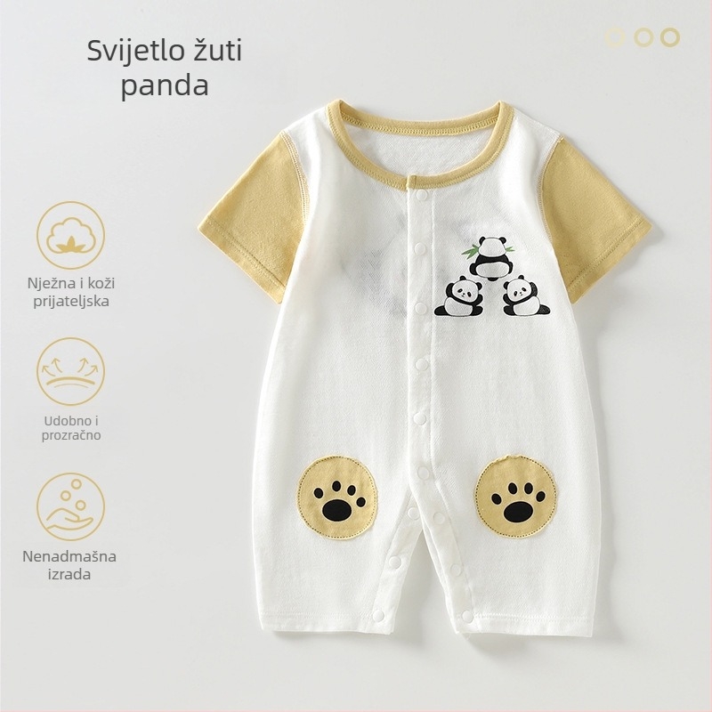 Novo rođenče romper – kratki rukavi, tanak ljetni Modal materijal, mješavina vlakana regenerirane celuloze (41% pamuk, 41% regenerirano vlakno, 18% najlon), unisex, prednje jednostruko zatvaranje