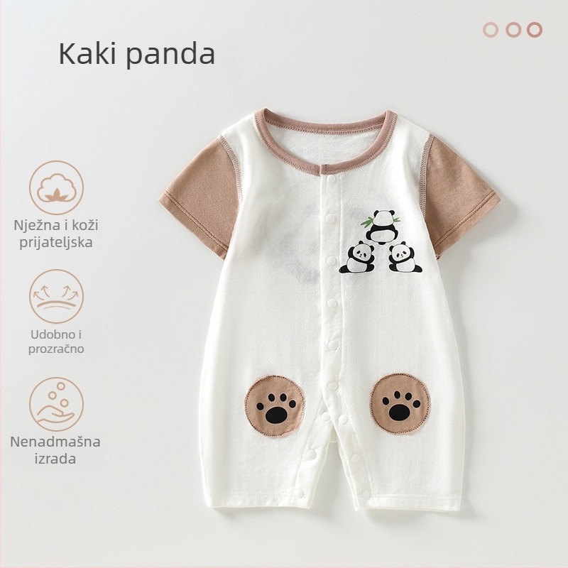 Novo rođenče romper – kratki rukavi, tanak ljetni Modal materijal, mješavina vlakana regenerirane celuloze (41% pamuk, 41% regenerirano vlakno, 18% najlon), unisex, prednje jednostruko zatvaranje