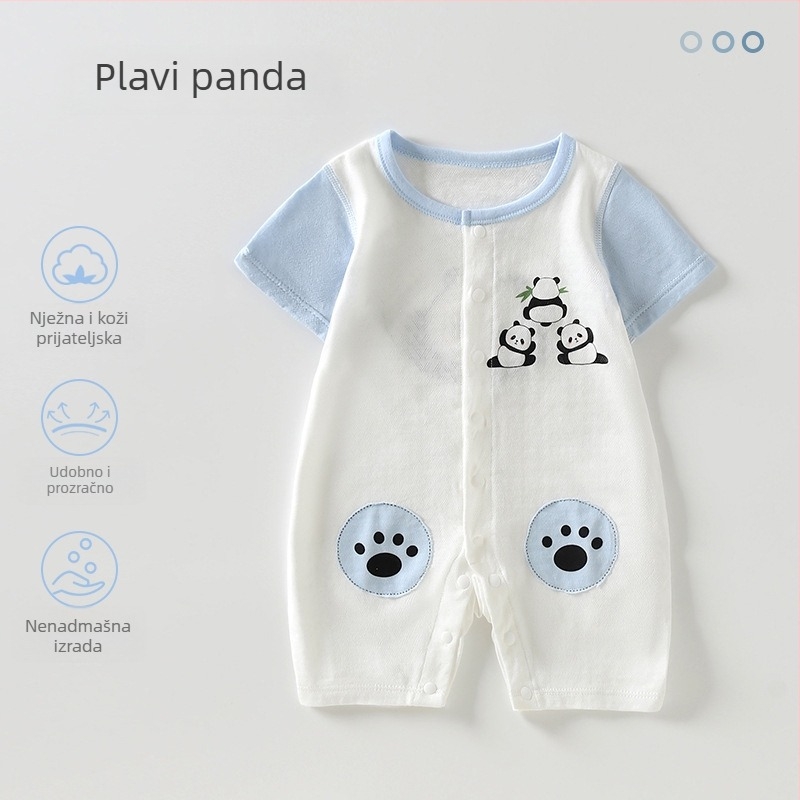 Novo rođenče romper – kratki rukavi, tanak ljetni Modal materijal, mješavina vlakana regenerirane celuloze (41% pamuk, 41% regenerirano vlakno, 18% najlon), unisex, prednje jednostruko zatvaranje