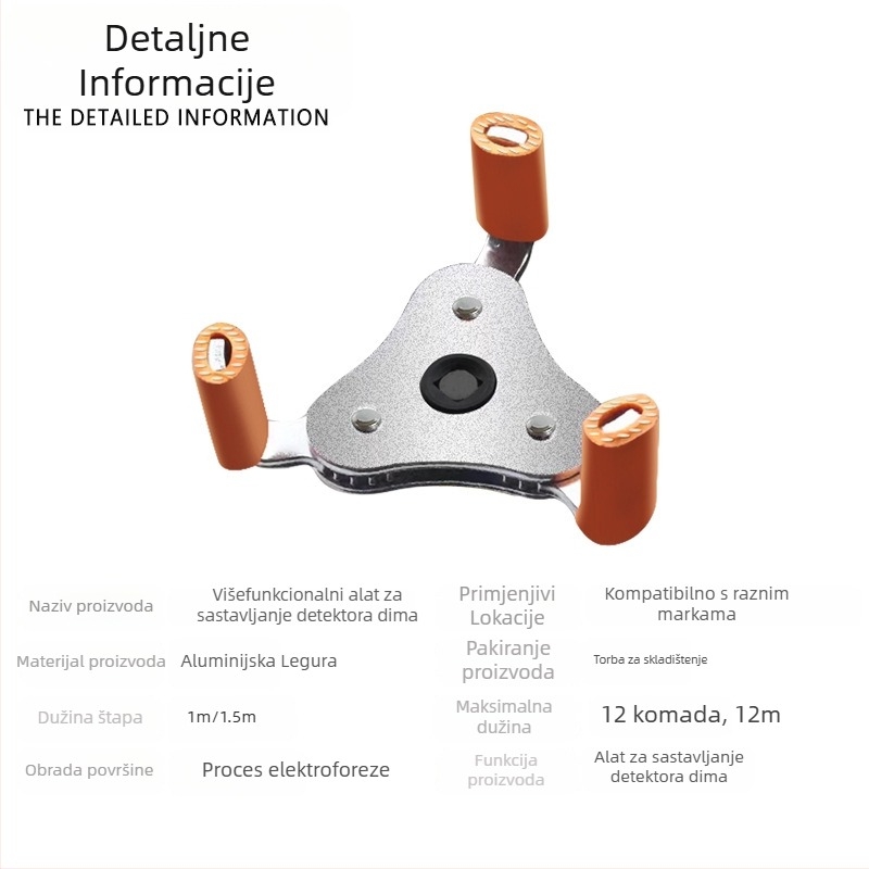 Hudun alat za demontažu od aluminijske legure za detektore dima i senzore temperature; set od 6 komada; kompatibilan s različitim markama senzora dima i temperature; alati za demontažu