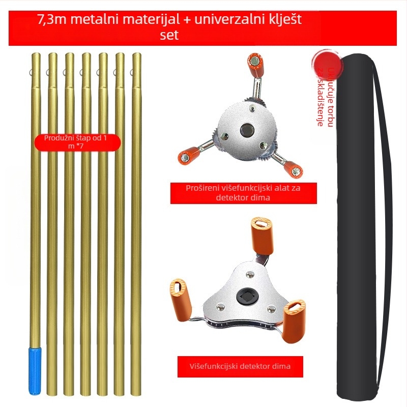 Hudun alat za demontažu od aluminijske legure za detektore dima i senzore temperature; set od 6 komada; kompatibilan s različitim markama senzora dima i temperature; alati za demontažu